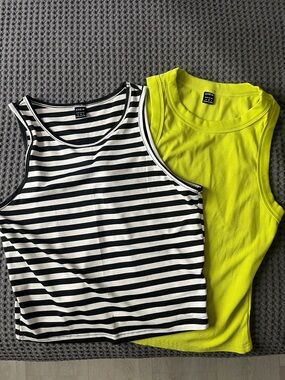 SHEIN Black & White Striped Tank Top & Neon green Tank Top